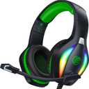 Fachixy FC100 Gaming Headset with Microphone for PS4, PS5, Switch, Xbox, PC, Mac, Gamer Headset with RGB Light, Computer Headphones with Mic (GREEN)