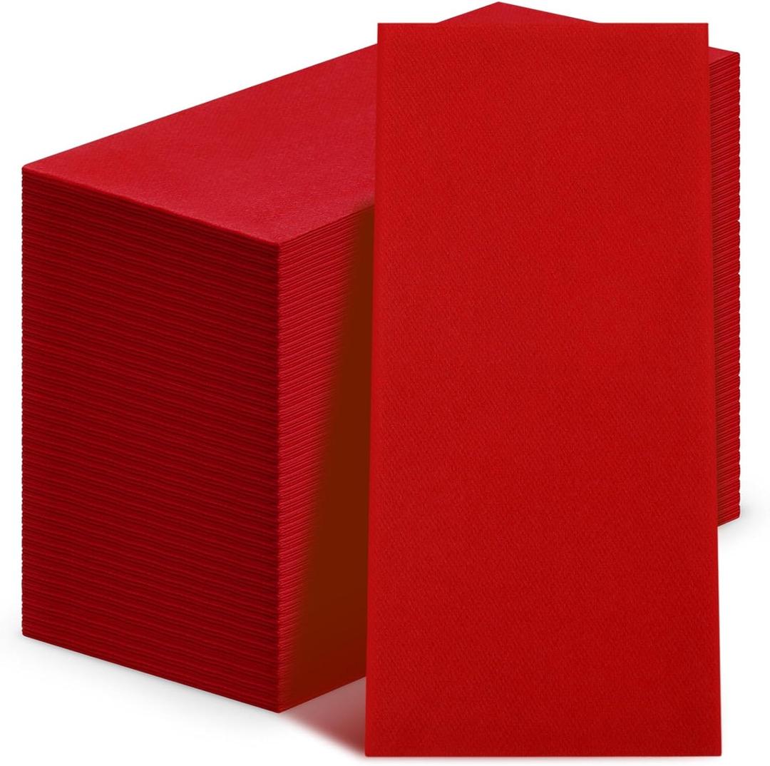 Qilery 50 Pcs Linen Feel Disposable Dinner Napkins Decorative Paper Napkin 17"x12" Bulk Colored Soft Paper Hand Towels Absorbent for Guest Kitchen Wedding Party(Red)