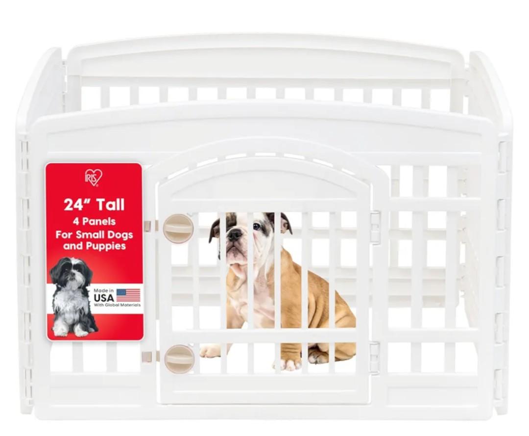 IRIS USA Dog Playpen 24" 4-Panel Dog Playpen with Door, 35 x 35 x 24, Puppy Playpen, Dog Play Pen Indoors, Pet Fence, Puppies/Small Dogs, White