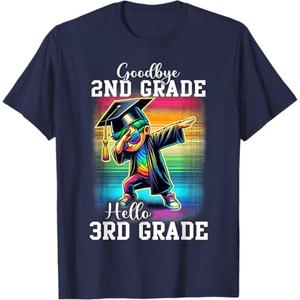 Goodbye 2nd Grade Hello 3rd Grade Dabbing Boy Colorful T-Shirt (Small, Navy Blue)
