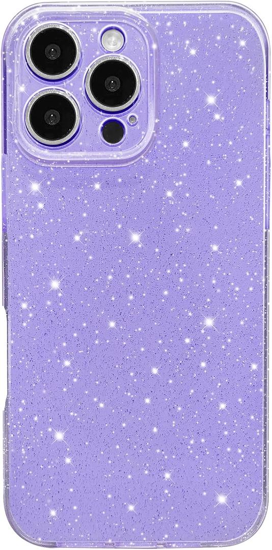 Hython Case for iPhone 16 Pro Case Glitter Cute Sparkly Shiny Bling Sparkle Phone Cases 6.3", Thin Slim Fit Soft TPU Bumper Shockproof Rubber Protective Cover for Women Girls Girly, Light Purple