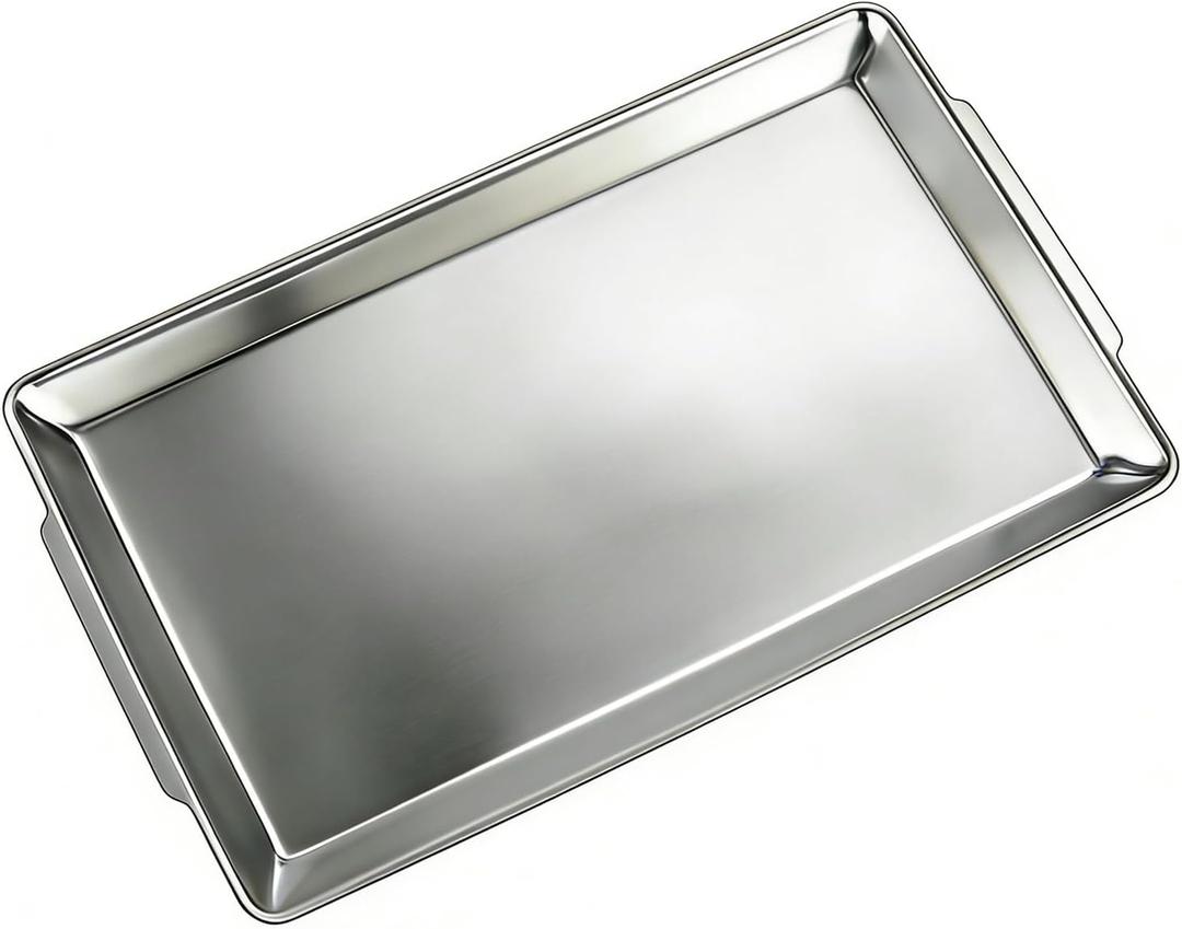 15.8" x 9.5" Large Serving Platters, Stainless Steel Heavy-Duty Large Serving Trays, Silver Rectangular Plates for Food, Fruit, Party, Wedding, Christmas, Chip and Scratch Resistant