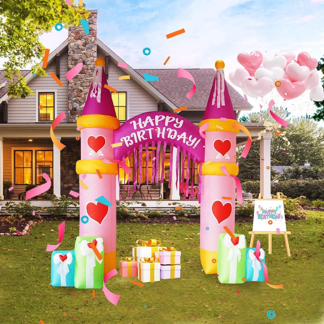 10FT Birthday Arch Birthday Party Outdoor Inflatable Decoration, Outdoor Inflatable Decoration with LED Lights, Birthday Inflatable Decoration for Garden, Patio, Lawn