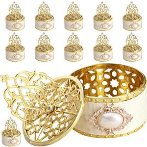 48Pcs Gold Candy Boxes with Lid, Vintage Plastic Round Favor Box for Candy, Chocolate, Small Gift Wedding Birthday Party Bridal Shower