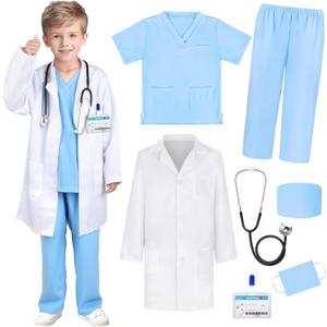 GIFTINBOX Doctor Costume for Kids Doctor Lab Coat for Kids Real Stethoscope, Girls Halloween Costumes for Kids (Blue) Size: 3-4T