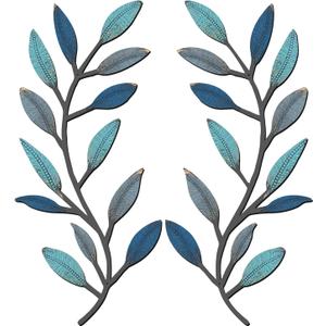 Zhengmy 2 Pieces Metal Tree Leaf Wall Decor Vine Olive Branch Leaf Wall Art Living Room, Hallway Wall Decor Outdoor Decoration(Vintage Blue)