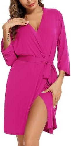 Anjue Robe for Women Kimono Robes Short Bamboo Bathrobe Soft Sleepwear Ladies Loungewear Medium