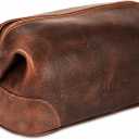 HLC Leather Toiletry Bag for Men Best Gift Premium Genuine Dopp Kit Shaving Kit Organizer Travel Kit Pouch Bag 10 inch Size (Brown)