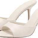 Riekhany High Heel Mules for Women Slip On Open Pointed Toe Classy Patent Leather Stiletto Pumps Formal Slingback Mule Sandals Dress Walking Shoes (White, L) 9.5