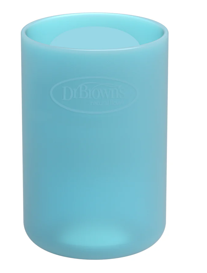 Dr. Brown's Natural Flow Options+ Glass Baby Bottle Sleeves,100% Silicone,8 oz,Narrow, Blue