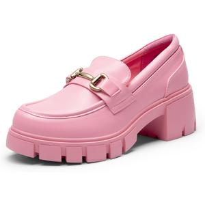 DREAM PAIRS Loafers for Women Platform Chunky Loafers Slip On Casual Shoes (6, Pink-pu)