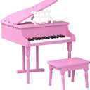 HONEY JOY Classical Kids Piano, 30-Key Mini Grand Piano with Music Stand and Bench, Wooden Musical Instrument Toy w/Lid & Music Rack, Gift for Boys Girls Ages 3+ (3 Straight Leg-Pink)