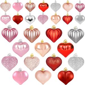 48PCS Heart Ornaments, Heart Shaped Valentine Ornaments for Christmas Valentine Tree, Red Pink Silver Rose Gold Glitter Hanging Hearts Decorations for Valentines Day Decor Home Wedding Anniversary