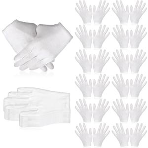 144pcs White Cotton Gloves for Dry Hands Sleeping, Breathable, Moisturizing Gloves White Cotton Glove Women for Dry Hand Moisturizing Cosmetic Eczema Hand Spa and Jewelry Inspection Serving-L