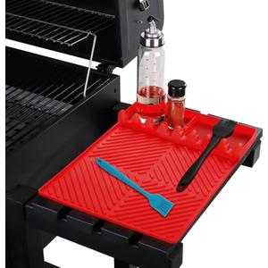 Griddle Mat Barbeque Grill Accessories Tools for Blackstone, Side Shelf Mat Grill Pad for Outdoor Grill Kitchen Counter Spatula Silicone Mat with Drip Pad for Kitchen, Cooking, Countertop (Red)