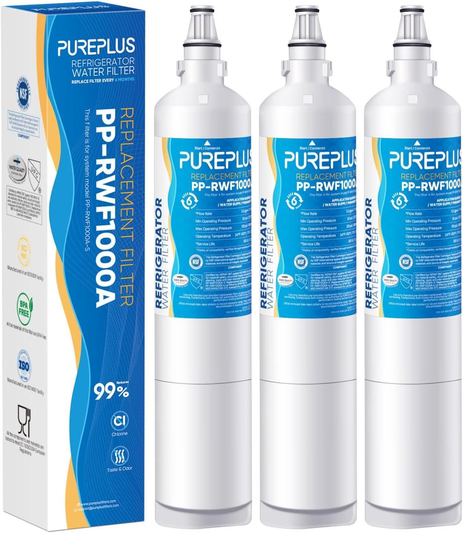PUREPLUS 5231JA2006A 9990 Replacement for LG LT600P, kenmore 9990, 5231JA2006B, KENMORECLEAR 46-9990, R-9990, FML-2, RWF1000A, LSC27931ST, LFX25960ST Refrigerator Water Filter, 3Pack