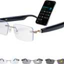 AI Smart Glasses for Men & Women，Spring-hinged Bluetooth 6.0 Smart Glasses with 164 Languages (Real-Time Translation), Photochromic Lens，Free App，Rimless AI Translator Glasses for Work/Travel (Black