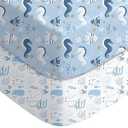 Yoofoss Baby Crib Sheets for Boys Girls, Fitted Crib Sheet 2 Pack for Standard Crib and Toddler Mattress, Super Soft Microfiber Baby Sheet 28x52x8in (Underwater World)