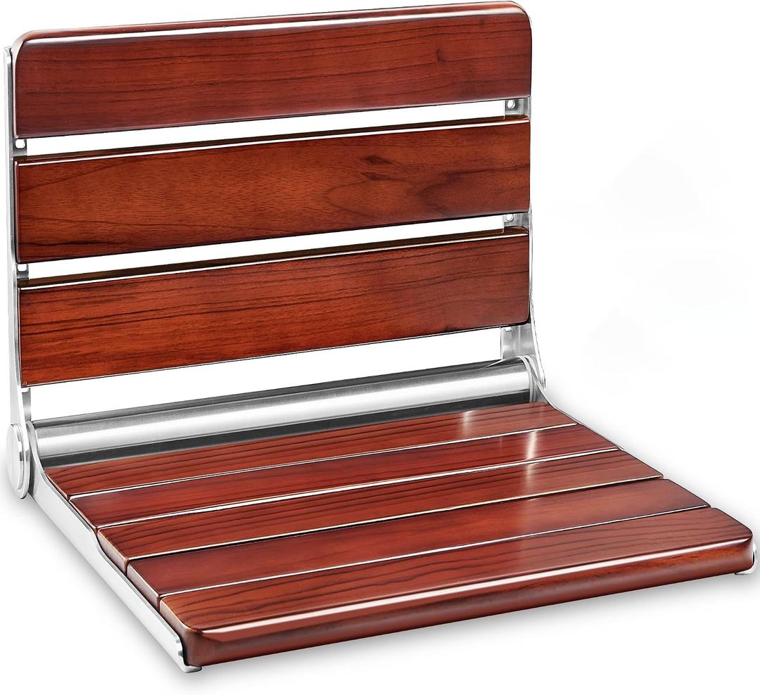 20" Folding Teak Shower Seat Wall Mounted 400 lbs Teak Wood Foldable Shower Bench, Larger Teak Folding Shower Bench, Fold Down Shower Seat for Inside Shower, Teak Shower Chairs Stool