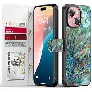 FUNMIKO for iPhone 13 Mini Case Wallet,Detachable Flip Folio Leather Cover,RFID Blocking 4 Card Slots Holder,Magnetic Kickstand,Protective Phone Shell for Women Girls 5.4",Green Oyster Shell