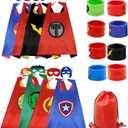 Kids Superhero Cape and Mask Set,Dress Up Costume with Slap Bracelets,Perfect for Birthday Patry,Halloween Cosplay (Red)