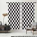 Riyidecor Checkered Curtains Black and White Abstract Race Car Flag Boys Teens Cute Retro Vintage Classic Hippie Groovy Rod Pocket Modern Bedroom Living Room Treatment Fabric 2 Panels 42Wx63H Inch