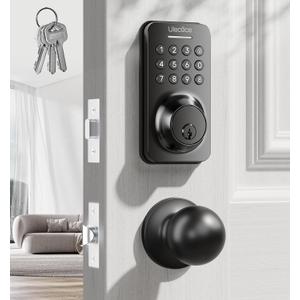 Keyless Entry Keypad Deadbolt with Handle Set, Smart Lock, Auto-Lock + One-Touch Lock, 100 Codes + 15-Min Easy Install, Ideal for Airbnb/Homes/Offices, Fits U.S. Standard Front Doors, Black