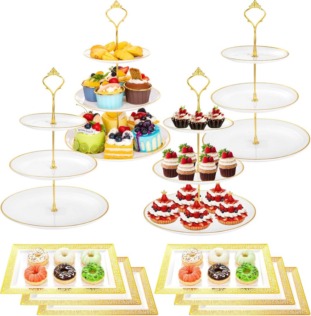 supernal 3 Tier Cupcake Stands, 6pcs Plastic Trays, Cake Platters Includes 6 pcs Pastry Trays,4 Pack Cupcake Dessert Stand