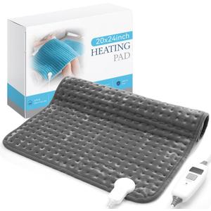 Electric Heating Pad for Back Pain Relief & Cramps - 6 Heat Settings,Auto Shut Off,Moist Heat Options,Portable Heated Pads for Neck/Shoulder Machine Washable Gift for Men Women,Grey,20"x24"