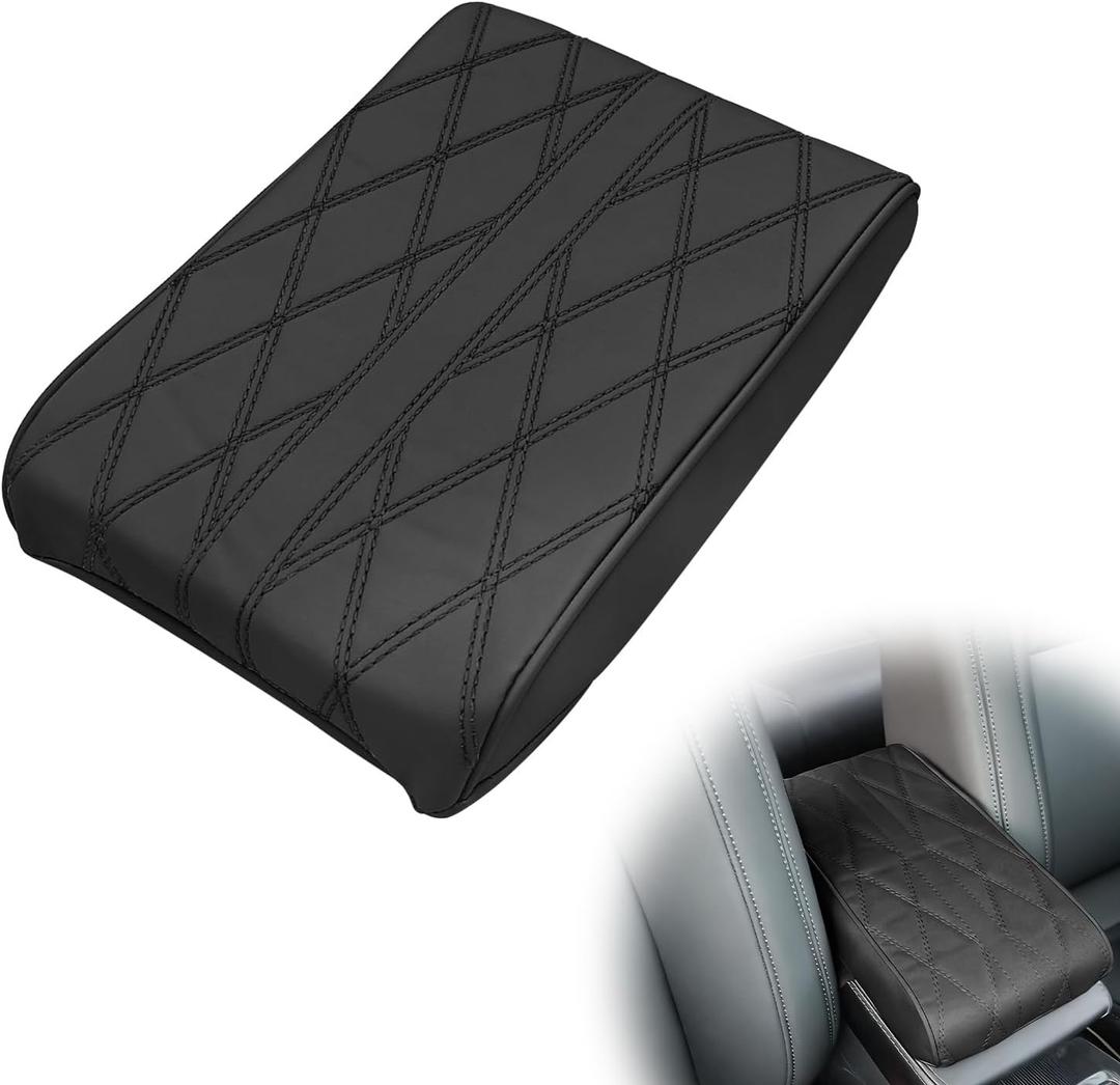 1 PCS Car Armrest Box Booster Pad, Leather 3D Texture Anti-Scratch Protective Cover, Memory Foam Leather Relieve Elbow Pressure Cushion, Universal for SUV, Truck, RV and More (Black)