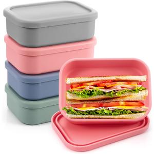 Layhit 4 Pcs Silicone Bento Box Lunch Box for Adult, 23.7 oz Reusable Sandwich Containers Food Storage with Lids Airtight for Lunch Meals Snacks, Dishwasher Freezer Safe (Matte Multicolor)