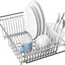 SIMPLE HOUSEWARE Large Over Sink Counter Top Stainless Steel Dish Drainer Drying Rack with Utensil Holder, Chrome