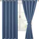 Hiasan Blackout Curtains for Bedroom, 60 x 63 Inches Length - Thermal Insulated & Light Blocking Window Curtains for Living Room/Kids Room, 2 Drape Panels Sewn with Tiebacks, Blue Haze
