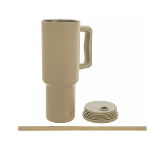 Simple Modern 40 oz Trek Tumbler with Handle and Straw Lid | Cup Holder Friendly Insulated Stainless Steel Travel Mug | Almond Birch