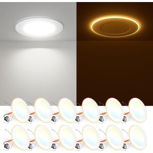 FREELICHT 12 Pack 5/6 Inch 5CCT LED Recessed Can Light with Night Light, 2700K/3000K/4000K/5000K/6000K Selectable Flat Recessed Lighting, 10W=110W, 1000LM, Dimmable Retrofit - ETL & FCC
