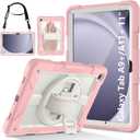 LTROP Case for Samsung Galaxy Tab A11+ 2025 / A9+ 2023 11", Heavy Duty Shockproof Protective Case with Rotating Stand, Hand/Shoulder Strap, Pink+Beige