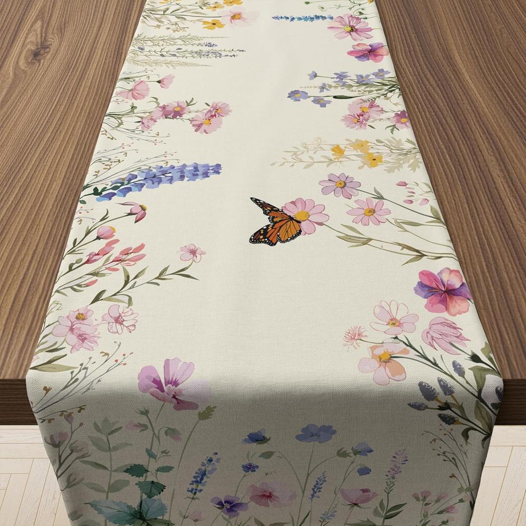 OHOME Summer Decorations - Daisy Eucalyptus Lavender Floral Leaves Summer Table Runner - Spring Decorations for Home Indoor Outdoor | Summer Tablecloth Party Favors Supplies for Table Decor Banner
