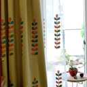 VOGOL Linen Curtains 96 Inches Long, Colorful Leaves Embroidered Grommet Drapes and Curtain Panels for Living Room/Bedroom, W52 X L96, 2 Pieces