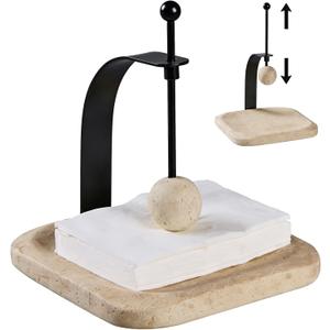 Natural Travertine Napkin Holder - Decorative Square Paper Napkin & Towel Holder for Kitchen, Restaurant, Bathroom - Durable Resin Table Organizer - Stylish Home Gift (Beige) (7 x 7 IN)
