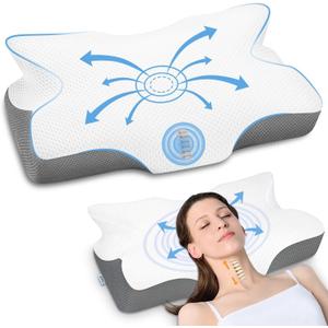 Anvo Cervical Pillow for Neck Pain Relief, Neck Pillows for Pain Relief Sleeping, Memory Foam for Back and Shoulder Pain, Ergonomic Design for Side Back Stomach Sleeper, White Firm Queen