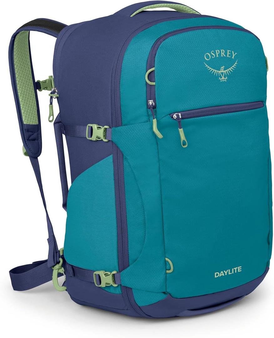 Osprey Daylite 44L Carry-On Travel Pack - Lightweight, Durable Backpack with Streamlined Design - Versatile, Spacious Bag for Weekend Trips or Business, Blue Spikemoss/Alkaline