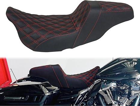 One Piece Driver Passenger Seat Motorcycle 2-Up Seat Fit For Harley Touring Electra Glide Road King Road Glide Street Glide 2009-2023 (Red Stitching)