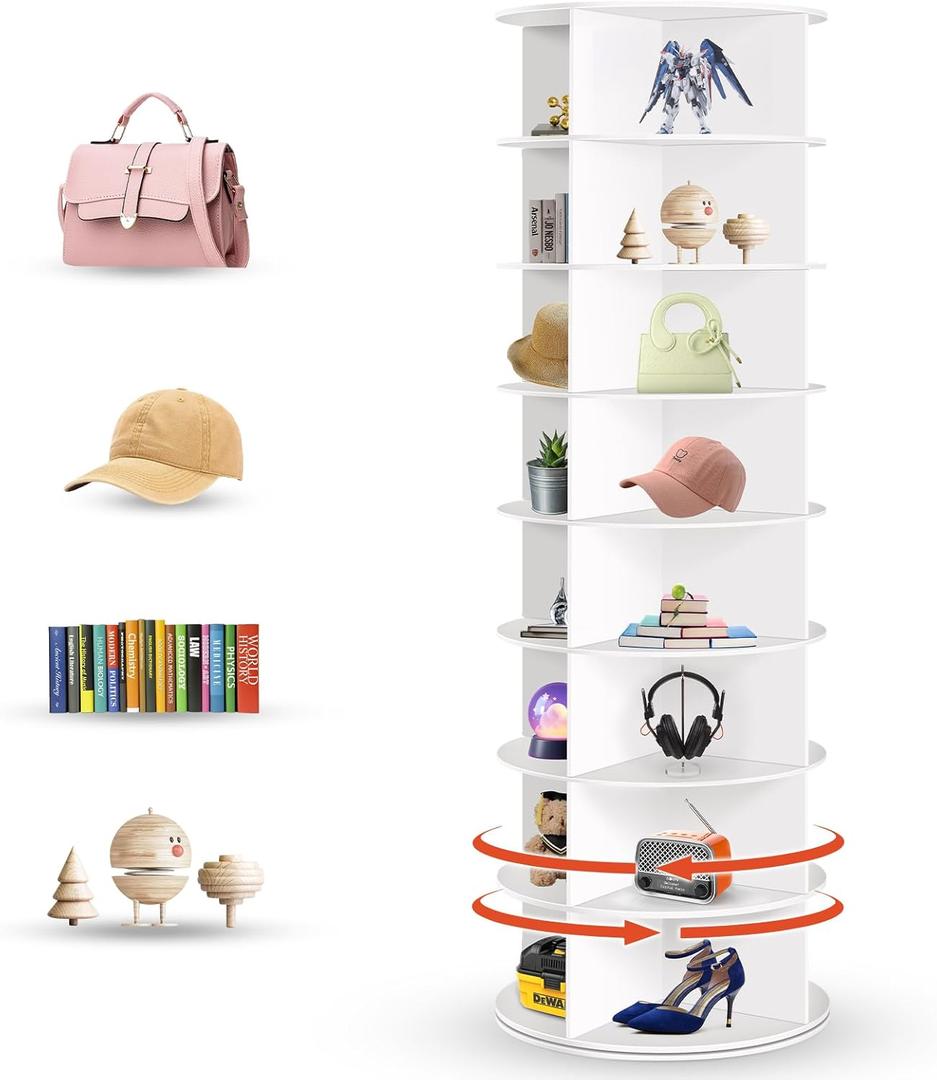 8 Tier Rotating Shoe Rack Tower, Spinning Shoe Organizer Rotating Shelf, Space-Saving 360 Revolving Shoe Rack Storage Round Carousel for Entryway, Closet & Bedroom (Shoe Rack 01)