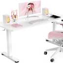 Veken 47.2 Inch Large Electric Standing Desk, Heights Adjustable, Sit to Stand Up, Work Home Office Computer Table for Study, Walking Pad, Writing, and Games, Wooden Desktop Desks, White