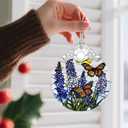 2 x Stained Glass Ornament, Christmas Ornaments, Christmas Decorations for Tree, Holiday Ornament, Gifts for Butterfly Lovers, Holiday Party Gifts, Gift Ideas & Xmas Gift - Lavender with Butterfly