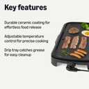 Amazon Basics Electric Griddle with Nonstick Ceramic Coating, Flat Grill for Pancake, 10 x 20 inches, Black