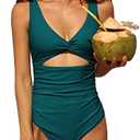 Charmo Womens One Piece Swimsuit Ruched Tummy Control High Cut Backless V Neck Bathing Suits Swimwear M