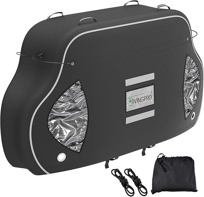 RVINGPRO Bike Cover for Transport on Rack  Bike Cover for 3 Bikes on Rear Bike Rack, 600D Oxford Bicycle Cover Waterproof Outdoor Storage or Transportation for RV/ SUVS, with 2 Bungee Cords (XXL)