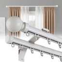 Double Curtain Rods for Windows, Heavy Duty Dual Rod Wall Mount Track Slilent Aluminum Alloy Brackets with Decorative Round Finials Rail for Bedroom/Living Room/Window/Hotel (White,1.2m(3.9ft))