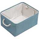 3Packs Closet Storage Bins, Extra Large Canvas Cloth Storage Bins Shelf Fabric Storage Basket with Drawstring Closure Collapsible Organizing Baskets for Playroom Yarn Towels Dog Cats Baby Toys (BLUE)